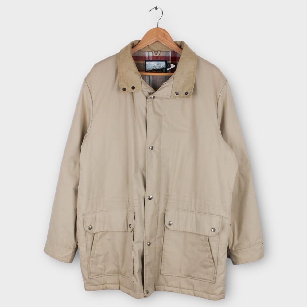 Vintage Fieldmaster Barn Jacket Men's Large Plaid Lined Tan Corduroy Collar